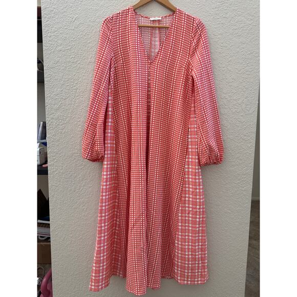 EUC $350 Stine Goya Leila Plaid Orange Midi Dress - Picture 7 of 11